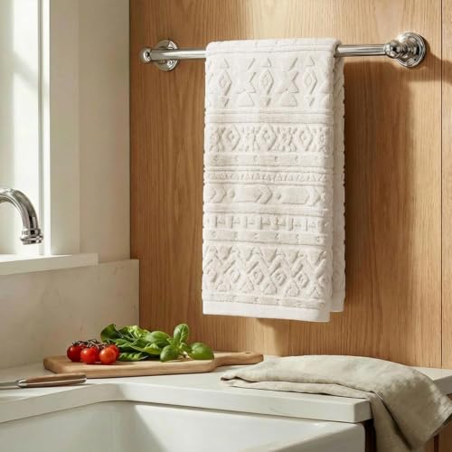 Artoid Mode 3D Geometric Jacquard Hand Towel, 100% Cotton, Beige, 13.7x29.5"