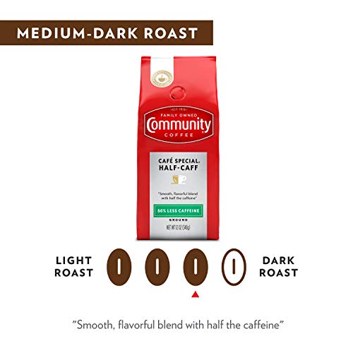 Community Coffee Café Special Half-Caff Ground Coffee, 72 oz, Medium Dark Roast (Pack of 6)