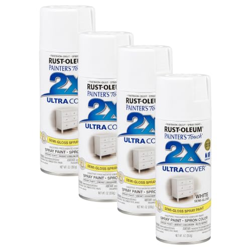 Rust-Oleum Painter's Touch 2X Ultra Cover Spray Paint 12 oz, Semi-Gloss White (Pack of 4) - Interior & Exterior