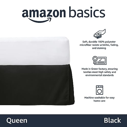 Queen Black Bed Skirt - Lightweight, Machine Washable, Wrinkle Resistant