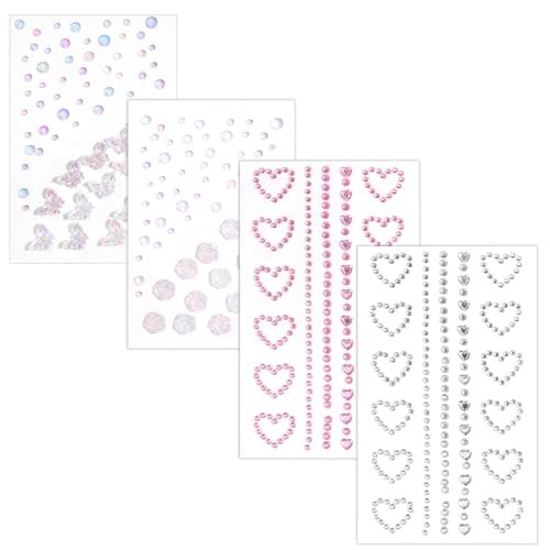 Face Rhinestones 4 Sheets Self-Adhesive Acrylic Gems for Makeup