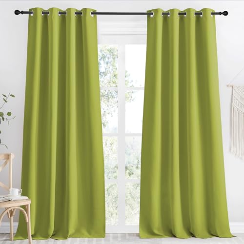 NICETOWN Fresh Green Blackout Curtain 55" x 118" Panel - Thermal Insulated Room Darkening