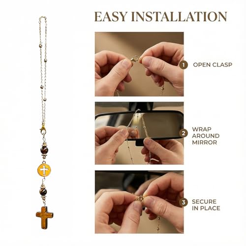 Craedli Tiger Eye Crystal Cross Car Mirror Hanging Charm Boho Auto Decor