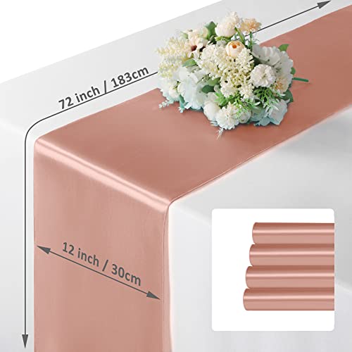 Manyshofu Rose Gold Satin Table Runner 12x72 Inches - 4 Pieces