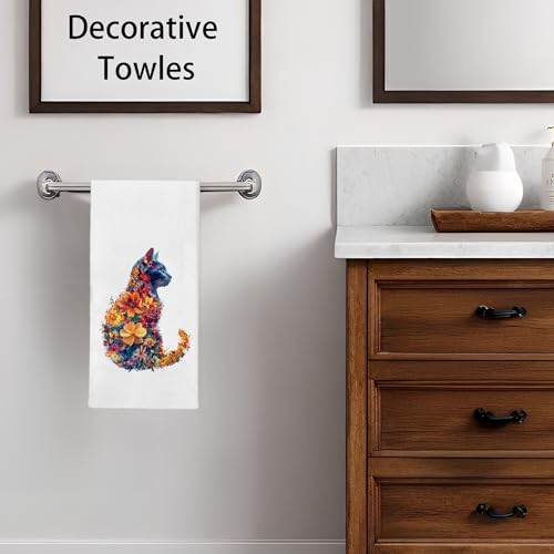 Cat Floral Kitchen Towels - 16x24 Inch Decorative Hand Towels