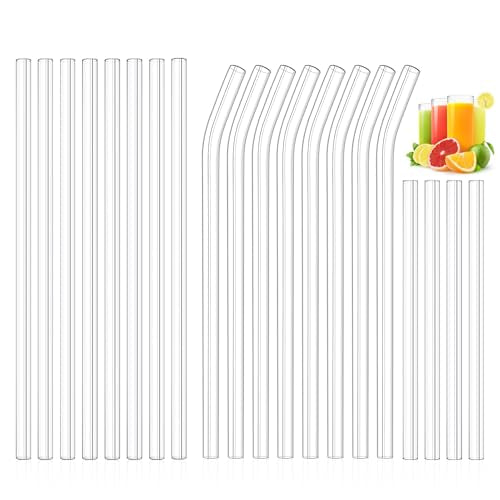 Kiemeu 20-Pack Reusable Borosilicate Glass Straws, Shatter Resistant Set