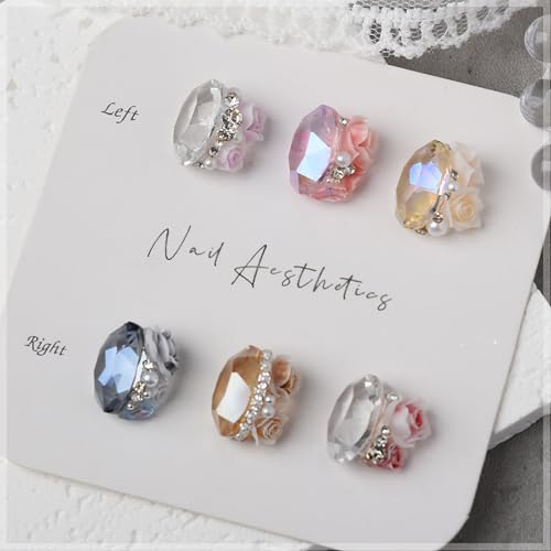 Pink 3D Resin Rose Camellia Nail Art Charms with Pearls and Rhinestones