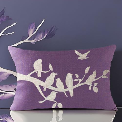 Andreannie Purple Birds in Tree Branch Lumbar Pillow Cover 12x20