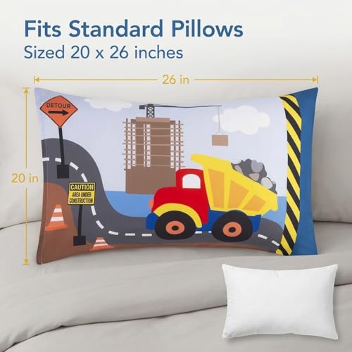 Everyday Kids 2-Pack Standard Pillowcases - Construction Theme Soft Microfiber