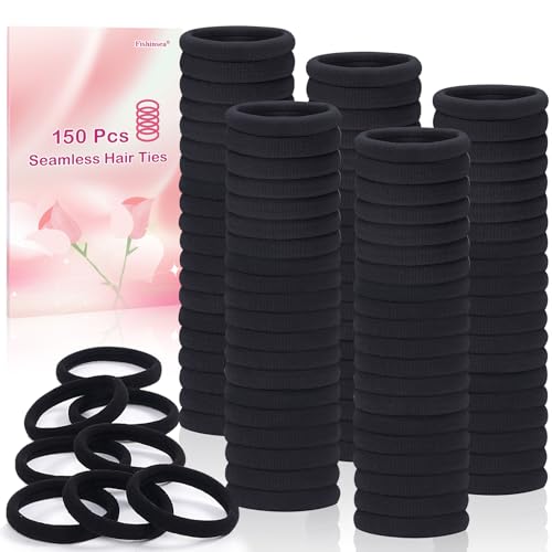 Fishinsea 150 Pcs Black Elastic Hair Ties No Damage Hair Elastics