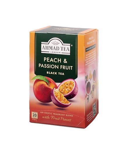 Ahmad Tea London Peach & Passion Fruit Tea Bags - 20 Count | Flavored Black Tea