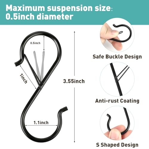 20 Pcs Heavy Duty Metal S Hooks with Locking Clip for Secure Hanging