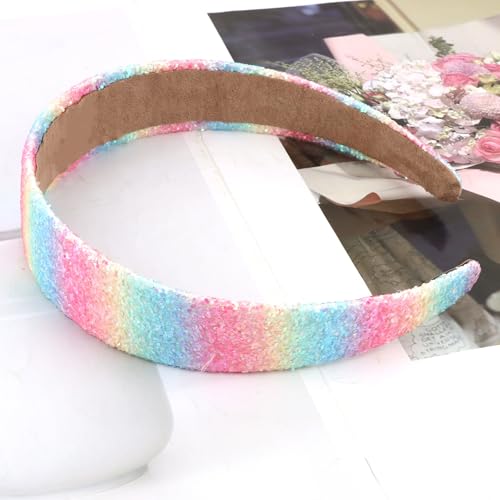 AMCAMI Glitter Headband for Girls Pink Stripes Sparkly Hair Band