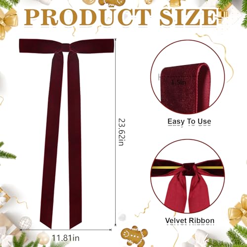 Christmas Velvet Wreath Bows 8 Pcs Large Burgundy 24x12 Inch Rustic Holiday Decor