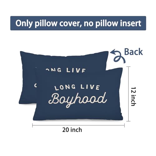 Long Live Boyhood 12x20 Lumbar Pillow Cover - Navy Blue Boys Room Decor