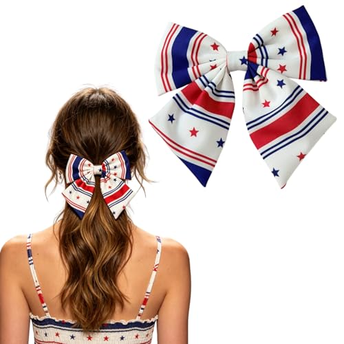 Patriotic Red White & Blue Hair Bow Clip for Women