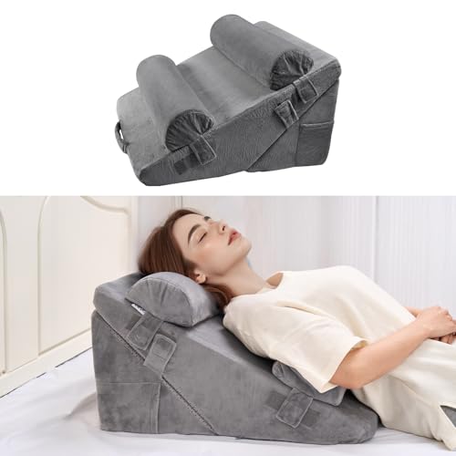 VEVOR Wedge Pillow for Sleeping, 4 Pcs Adjustable Orthopedic Bed Wedge Set, Support Arm Leg Neck Shoulder, Post Surgery Pillow for Back Pain, Acid Reflux, Snoring Relief, Sitting up in Bed, Dark Grey