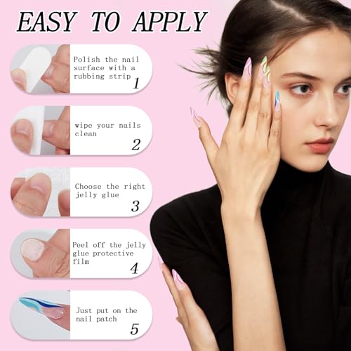 NICENEEDED Long Stiletto Press on Nails Colorful French Tip False Nails