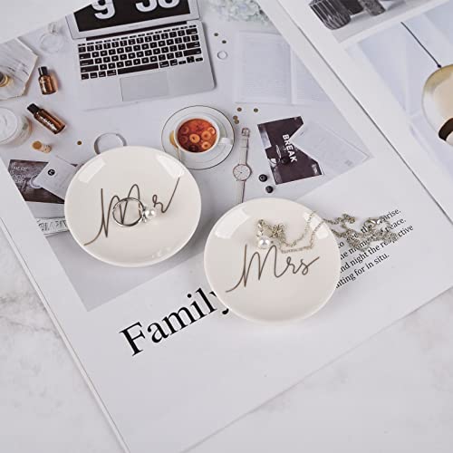 Mr & Mrs Ceramic Ring Dish - Small Jewelry Holder with Gold Foil