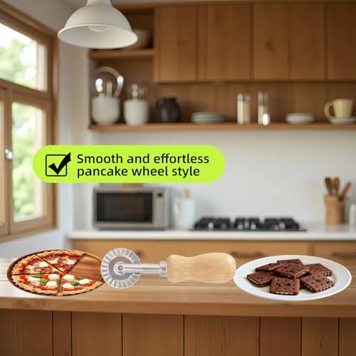 Hiiooweiyi Pasta Cutter Wheel with Wooden Handle - Fluted Ravioli & Pizza Cutter