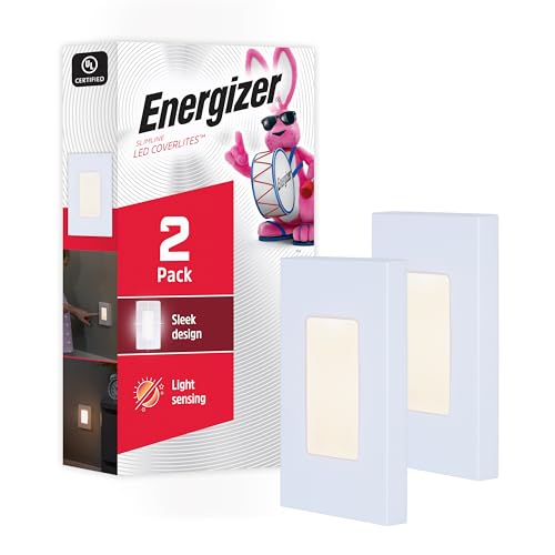 Energizer LED Plug-in Night Light, White Rectangle, 2-Pack, Dusk-to-Dawn