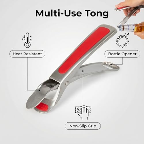 Stainless Steel Hot Plate Gripper Tongs with Non-Slip Pad