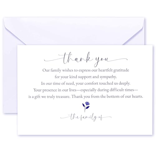 Sympathy Thank You Cards for Funeral - 25 Pack with Envelopes