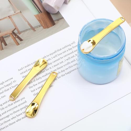 Tiesome Mini Metal Makeup Spatula Set, Reusable Gold Cosmetic Spoons for Skincare Creams