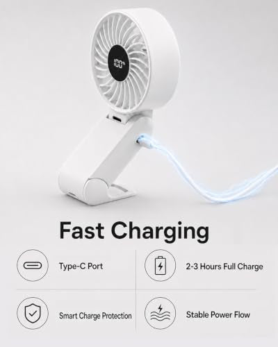 Portable Handheld Fan, USB Rechargeable Foldable Desk Fan with 5 Speeds