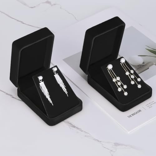 LETURE Velvet Jewelry Gift Boxes - Set of 2 for Necklaces, Earrings, Bracelets - Black Velvet Storage Cases