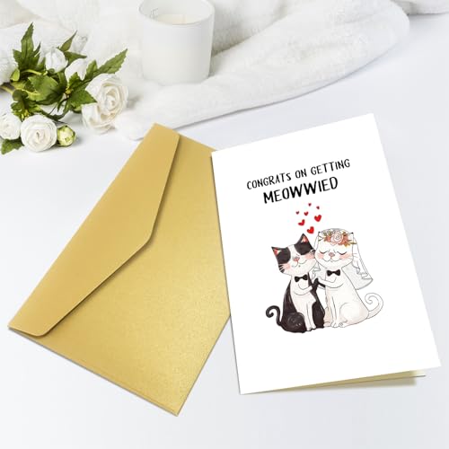 Funny Cat Wedding Card for Couples & Engagement - Cute Meow Design