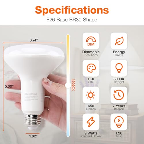 Sylvania LED BR30 Light Bulbs 10W, 650 Lumens - 4 Pack, Dimmable