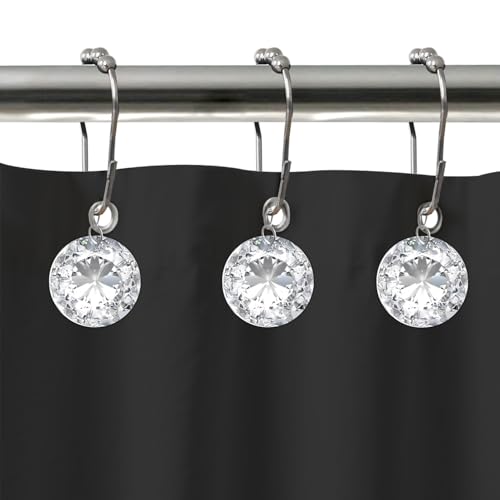 Crystal Rhinestone Shower Curtain Hooks - 12 Pack Stainless Steel