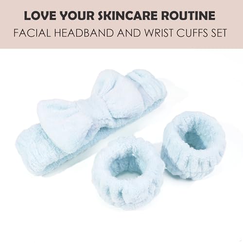 Ayesha Spa Headband and Wristband Set for Washing Face Skincare Blue
