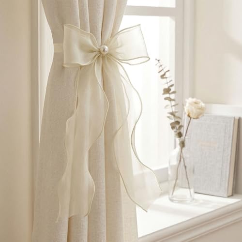 TAMHOO Creamy Ivory Lace Bow Curtain Tiebacks - 6 Pack, Pin-On Floral Ties