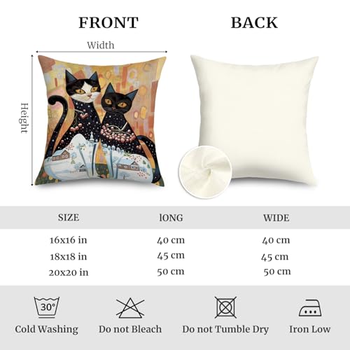 Set of 4 Boho Black Cat Throw Pillow Covers - 18x18