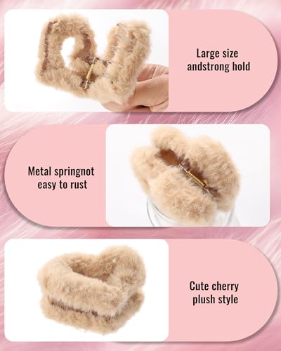 Secroma 6PCS Plush Hair Claw Clips Fuzzy Bow Flower Non-Slip Small Claws