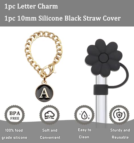 Silicone Flower Straw Cover & Initial Letter Charm for Stanley Cup