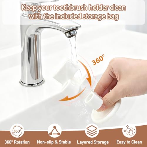 OIZOIZ 360° Rotating Toothbrush Holder - 4-Slot Organizer, Beige (2 Pack)