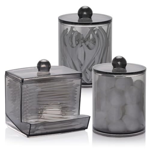 Tbestmax 3-Pack Bathroom Apothecary Jar Set, Black Cotton Swab & Ball Holder