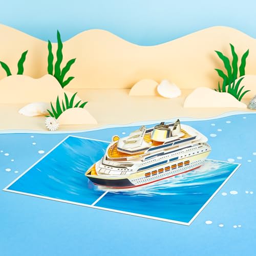 Cruise Ship Pop Up Card - 3D Ocean Travel Design, 5x7 Inch Greeting Card for Retirement, Birthday & Father's Day