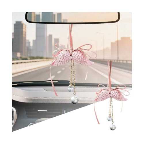 Angel Wings Car Hanging Ornament – Cute Pink Rear View Mirror Charm