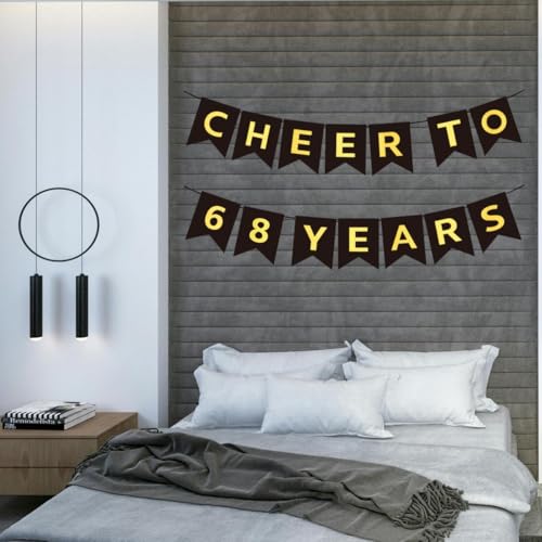 Cheers to 68 Years Banner - Black Gold Pre-Strung Decoration