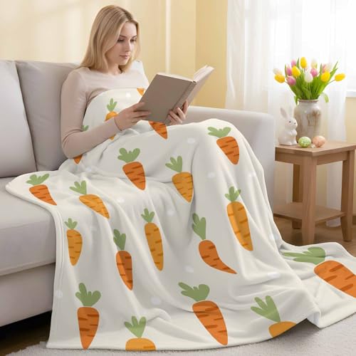 Easter Throw Blanket 40x50 Inch Cozy Flannel Fleece Carrot Design for Couch Bed Sofa