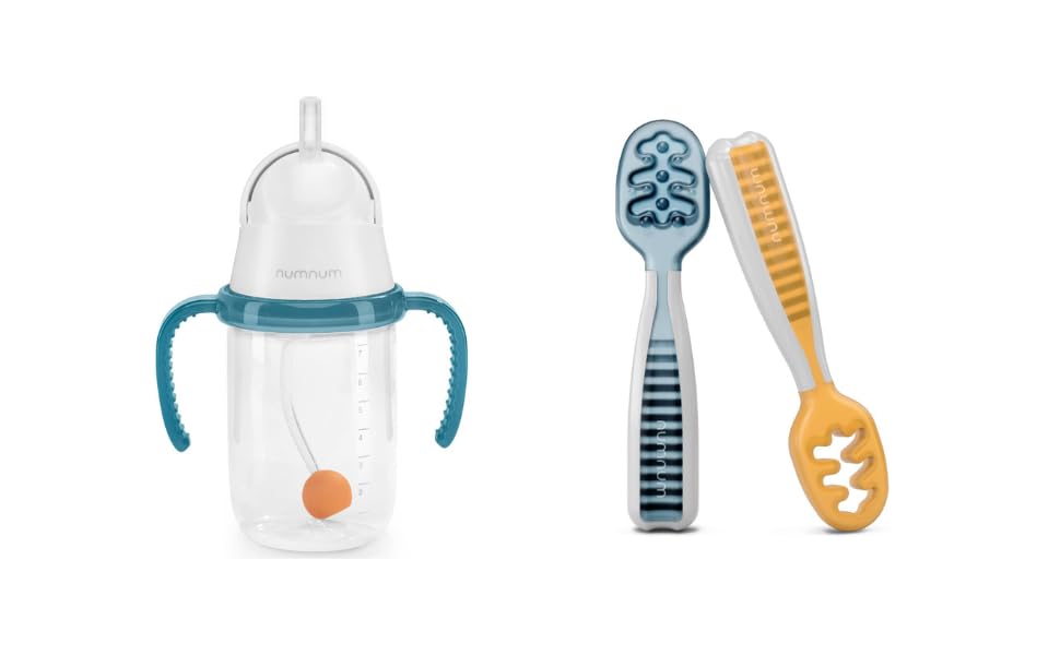 NumNum Baby Spoons Set - Bundle of 2 with Baby Straw Training Cup | Perfect for Mealtime