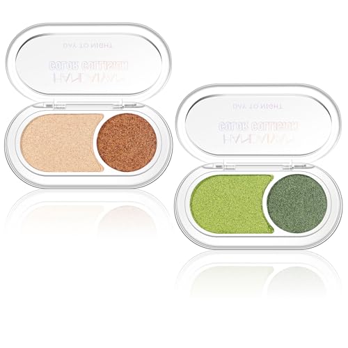 BERALLOYE Duo Eyeshadow Palette Shimmer Brown and Green 2 Pcs