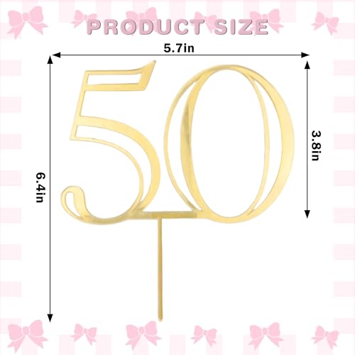 Gold Acrylic Number 50 Cake Topper for 50th Anniversaries & Birthdays