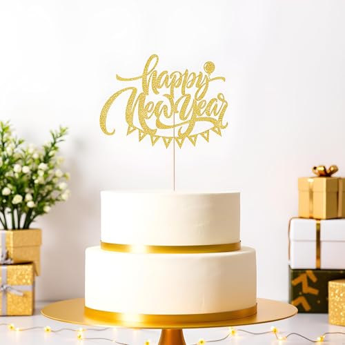 2026 Happy New Year Cake Topper - Glitter NYE Party Decoration