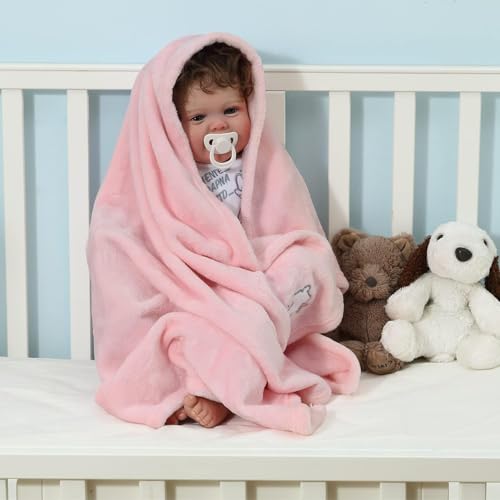 CREVENT 2-Piece Baby Blanket Set, 30x40 Flannel Fleece, Grey Cloud & Pink Sheep