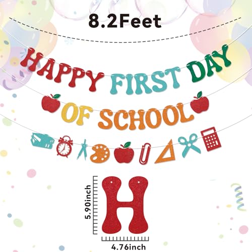 Happy First Day of School Banner - Colorful Glitter Decor